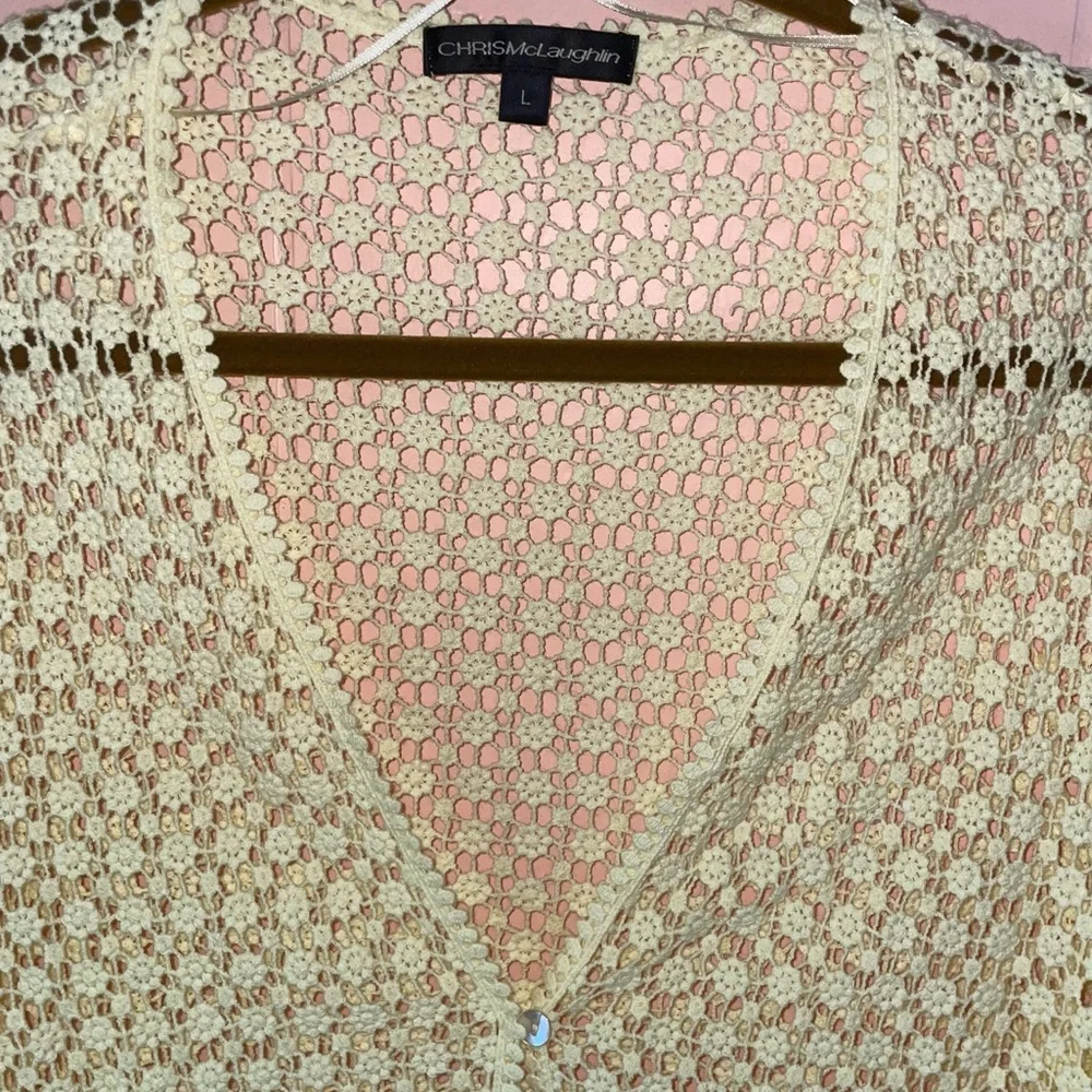 CHRISMcLaughlin Crochet Floral Butter Yellow Cardigan Lace Cropped Boho - Picture 5 of 16